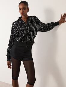 MERLEAU Women's Studded Zipper Fashion Versatile Long Sleeve Jacket - Black - View 1