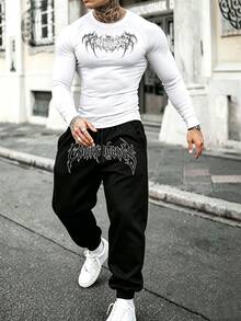 Gym Rark Men's Letter Print Long Sleeve Top And Pants Casual Daily Sports Set - White - View 1