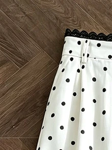 SHEIN 青少年女孩春秋海灘度假休閒日常百搭，編織印花蕾絲飾邊舒適寬鬆長褲 - 黑與白 - 查看 3