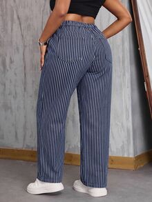 SHEIN CURVE+ Cowgirl Outfit Plus Size Women's Blue Non-Stretch Straight Leg Jeans - Medium Wash - View 2