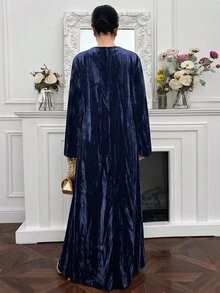 Yasmyna Women's Elegant Elegant Rhinestone Long Sleeve Arabian Dress - Royal Blue - View 2