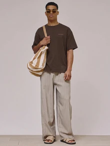 Musero Oversized Crew Neck Short Sleeve Large Back "SAIL MAIL" Washed Graphic Tshirt - Brown - View 3