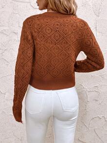 SHEIN Clasi Women's Vintage Vacation Short Hollow Knit Cardigan - Orange - View 2