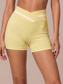 SHEIN BAE Women's Colorblock Casual Daily Outing Sports Shorts - Yellow - View 1