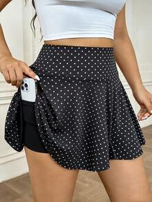 SHEIN Sports Women's Plus Size Polka Dot Casual Versatile Daily Wear Sports Skort - Multicolor - View 6
