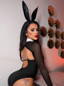 Fantasy Costume Fantasy Costume 5pcs PU Bunny Girl Jumpsuit - Black - View 2