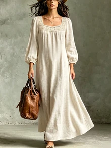 EMERY ROSE Women's Woven Casual Fall Long Dress - Apricot - View 1