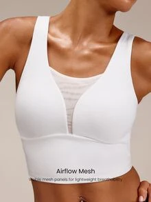 GLOWMODE In It To Win It Quick-Dry Performance Mesh Panel Sports Bra With Multi-Pockets & Wrinkle-Resistant Cups Cycling Marathon Training Workout Fitness - White - View 4