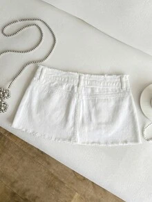 Elamini Plus Size Summer Casual Mini Denim Skirt - White - View 2
