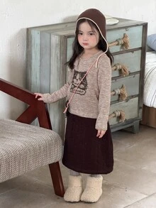 Dazy Kids (少女) 有領短袖紋理鏤空設計T恤 - 卡其色 - 查看 4