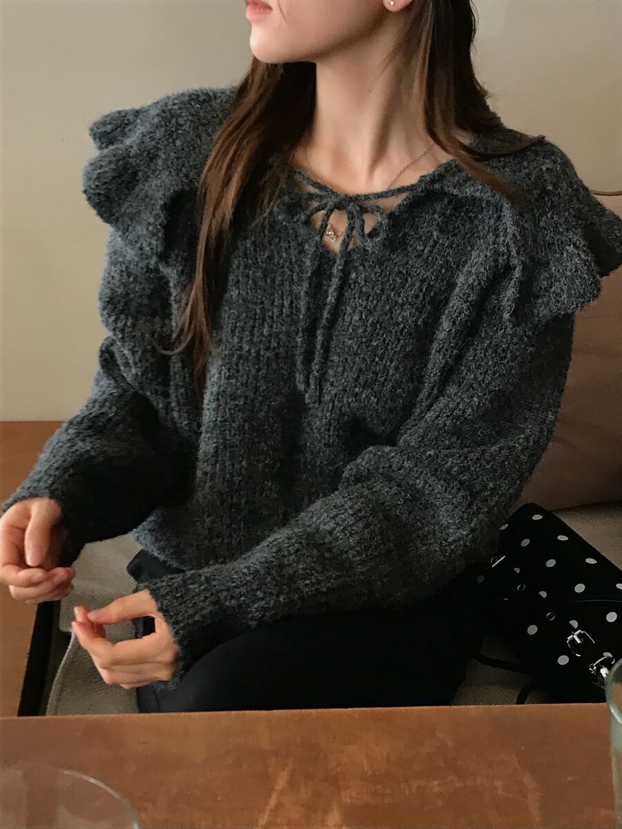 DAZY Women's Round Neck Casual Long Sleeve Sweater Winter - Dark Grey - View 1
