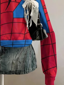 Kids Tween Girls Half-Zip Drop Shoulder Sweatshirt With Cartoon Pattern, Suitable For Autumn/Winter - Multicolor - View 5