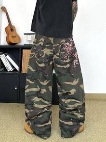 STEELVANCE بنطلون جينز دنيم كاجوال بقصة مستقيمة واسعة الساق فضفاضة بتصميم مطرز متعدد الاستخدامات بأسلوب ستريت وير ريترو (الحزام والإكسسوارات غير مشمولة) - أخضر عسكري - مشاهدة 2