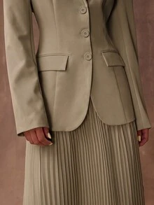 SHEIN BAE 女款純色翻領長袖夾克與百褶裙優雅套裝 2 件組 - 灰色 - 查看 8