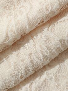DAZY Beige Lace Patchwork Sheer Tulle High Waist A-Line Elegant Sweet French Style Mid-Length Skirt - Apricot - View 3