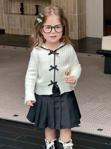 Dazy Kids Baby Girl Bow Decor Cardigan - White - View 7