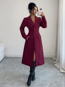 Elenzga Elegant Casual Commute Office Dinner Professional Business Burgundy Long Blazer Fall Christmas - Burgundy - View 4