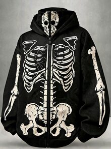 SHEIN 青少年男孩黑色寬鬆衛衣，雙層領口學院風，冬季返校穿搭 - 黑色 - 查看 6