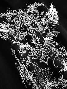 SHEIN 青少年女孩萬聖節圖案印花寬鬆長袖連帽衛衣，秋季上衣，黑色上衣，街頭休閒龐克哥德風，前衛層次感套頭衫，舒適保暖 - 黑色 - 查看 4