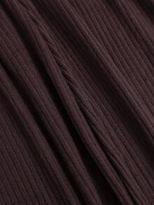 Sweetra Women's Autumn/Winter Fuzzy Ribbed Fabric V-Neck Batwing Sleeve Top & Straight Leg Pants Set - Red Violet - View 8