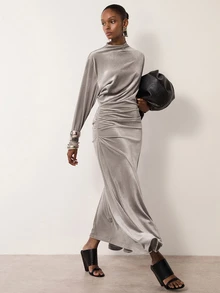 MERLEAU Women's Modern Velvet Dress - Grey - View 3