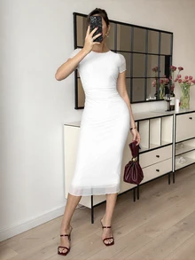 Lavishia 女款素色百褶休閒短袖夏季洋裝 - 白色 - 查看 7
