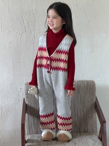 DAZY Young Girl) Colorblock Cute Autumn/Winter Sleeveless Long Sweater Pants - Grey - View 7