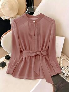 SHEIN Clasi Plus Size Women Solid Color Casual Versatile Daily Wear Shirt - Redwood - View 4
