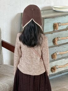 Dazy Kids (少女) 有領短袖紋理鏤空設計T恤 - 卡其色 - 查看 2