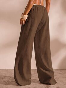 Opulessa 女款紋理休閒抽繩腰外穿遮陽褲，度假適用 - 摩卡棕 - 查看 8