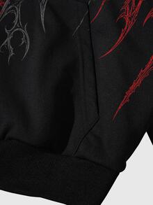 ROMWE MEN Street Life Dark Gothic Print Loose Fit Hoodie - Black - View 4