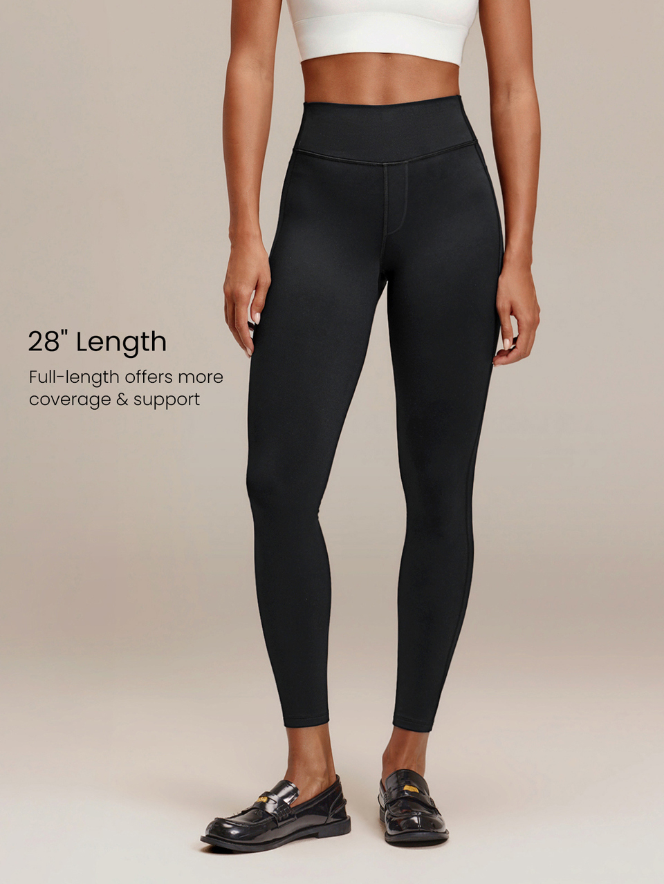 28" FeatherFit™-Warm Get To Work High-Waist Pull-On Work-Pant Leggings With Faux Placket & Back Pockets Yoga Studio Daily Fall Winter Wear