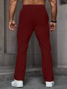 Manfinity CasualCool 男士休閒百搭純色抽繩腰長褲 - 紅色 - 查看 2