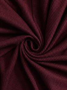 SHEIN CURVE+ Plus Size Women's Solid Green Lace-Trimmed Raglan Sleeve Drawstring Hooded Sweatshirt Fall - Burgundy - View 7