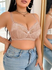 Divavoom Plus Size Lace Patchwork Underwire Bra, 1pc - Apricot - View 5