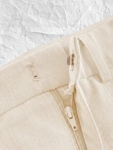 SHEIN EZwear 杏色百褶寬腿大尺碼西裝長褲 - 杏色 - 查看 4