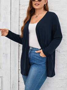 SHEIN LUNE Plus Size Solid Color Minimalist Versatile Long Sleeve Knit Cardigan For Daily Wear - Navy Blue - View 5