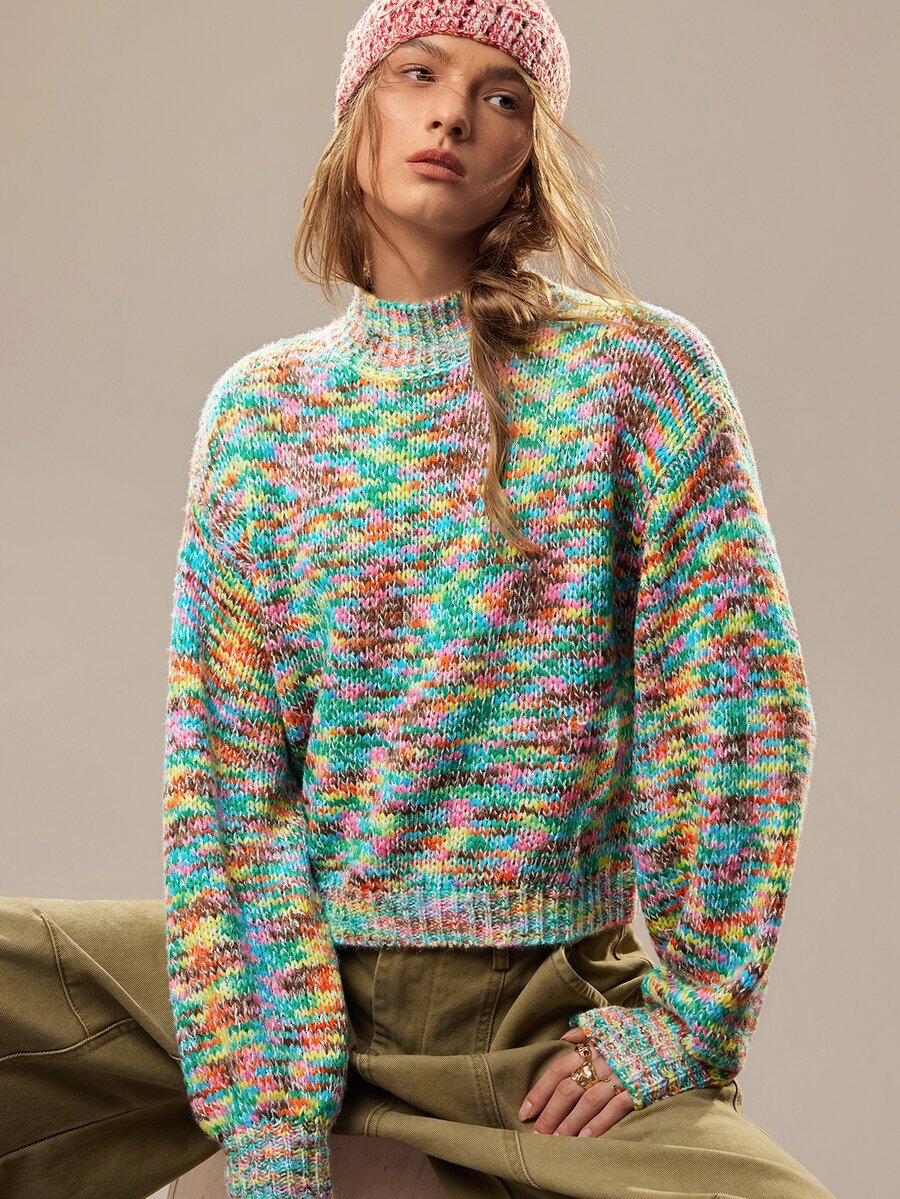 SHEIN Autumn/Winter Fashion Dyed Yarn Crew Neck Long Sleeve Sweater - Multicolor - View 1