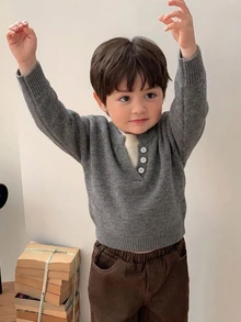 Hapijoa Baby Boy Autumn/Winter Colorblock 2 In 1 Long Sleeve Sweater - Dark Grey - View 4