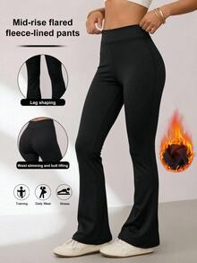 Easithlete Easithlete High Waist Flared Pants Full Length Soft Touch Wide Leg Yoga Gym Casual Daily Outfit Fall Winter Women - Black - View 1