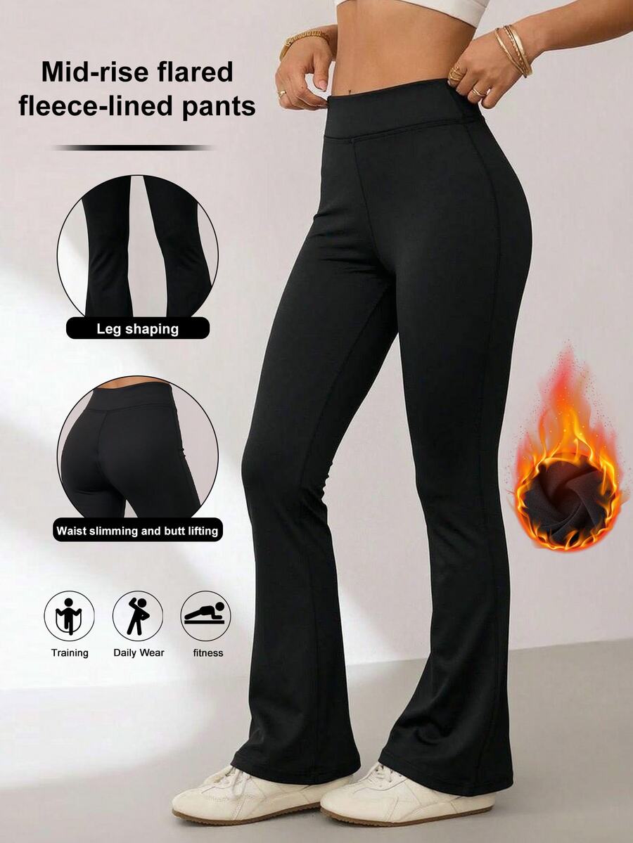 Easithlete Easithlete High Waist Flared Pants Full Length Soft Touch Wide Leg Yoga Gym Casual Daily Outfit Fall Winter Women - Black - View 1