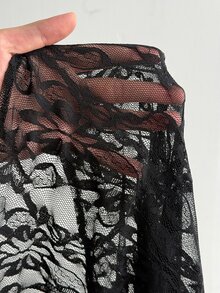 Viva Relle Plus Size Black Lace Cape Sleeve Spliced Chiffon Cinched Waist Long Evening Formal Night Dress Autumn Halloween Goth Elegant - Black - View 7