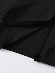 SHEIN 兒童小女孩純色拉鍊長袖上衣與喇叭褲休閒日常套裝 - 黑色 - 查看 10