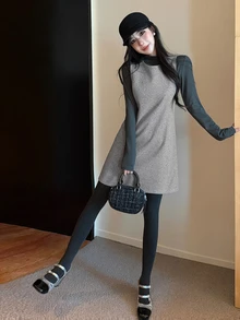DAZY Autumn/Winter Grey Sleeveless A-Line Wool Tank Dress, Slim Fit Elegant Date Commute Wedding Women's Short Dress - Grey - View 6
