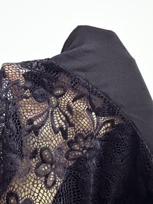 AltBold 1pc Plus Size Lace Trim Spliced Milk Silk Nightgown - Black - View 6