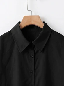 SHEIN CURVE+ 大尺碼秋冬寬鬆白色基本款長袖鈕扣襯衫上衣，2026 22W 秋季 - 黑色 - 查看 3