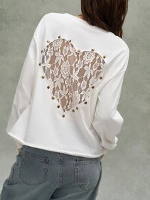 Bohemela Casual Solid Color Knit Women's Sweatshirt - White - View 1