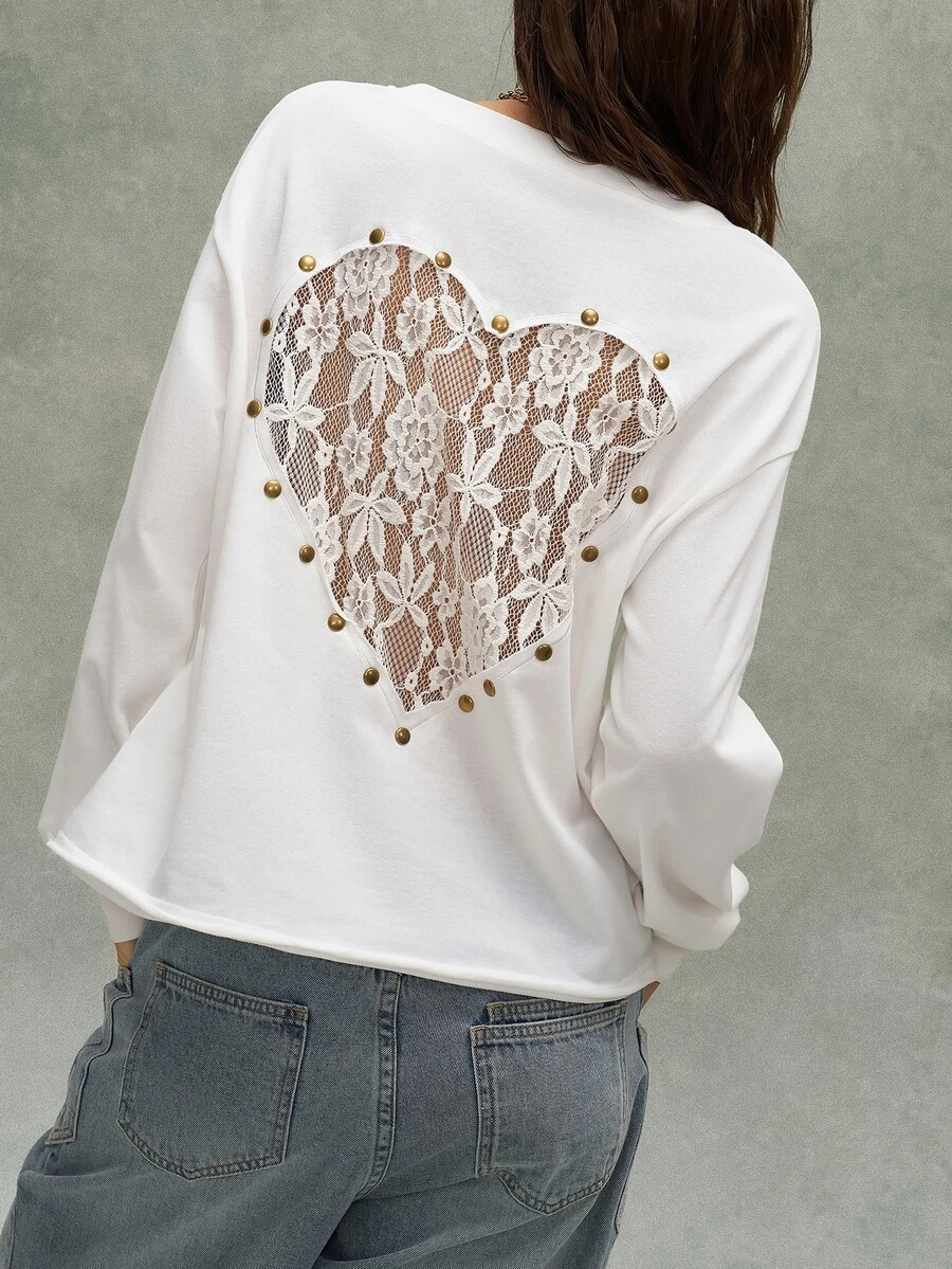Bohemela Casual Solid Color Knit Women's Sweatshirt - White - View 1