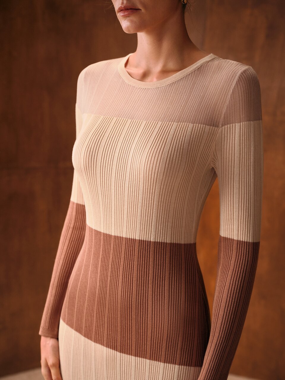 MOTF WOMEN'S GENTLE STYLE STRIPED COLORBLOCK LONG SLEEVE SWEATER DRESS