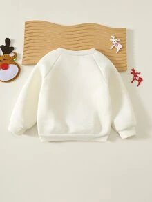 SHEIN Baby Boy Letter Pattern Knitted Soft Crew Neck Long Sleeve Pullover Sweatshirt - Khaki - View 2